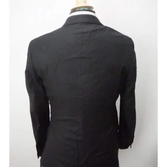 John Varvatos Solid Black 100% Wool Sport Coat Jacket Sz 38 Brand New